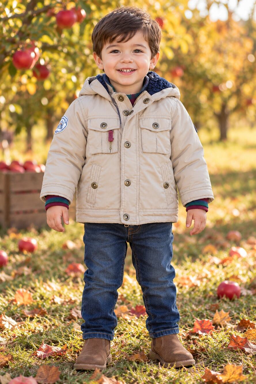 OshKosh B’gosh Boys 2T Beige Sherpa Lined Hooded Utility Jacket Coat